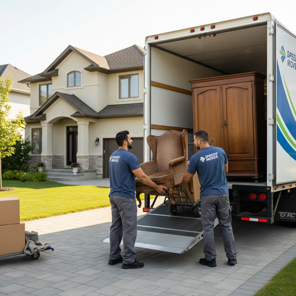Senų baldų pakrovimas į sunkvežimį