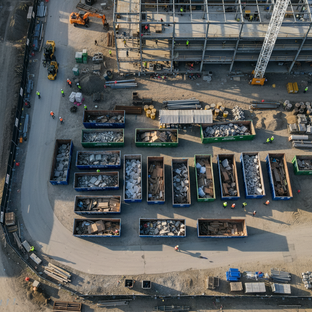 Surūšiuoti konteineriai statybų aikštelėje