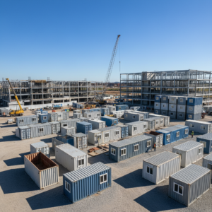 Statybinių konteinerių nuoma pagrindinė nuotrauka statybų aikštelėje