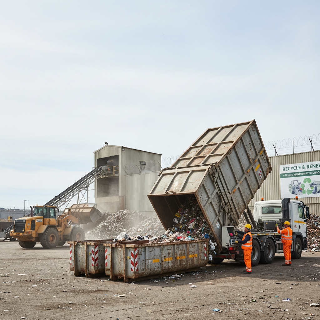 Šiukšlių konteinerių iškrovimas atliekų tvarkymo centruose