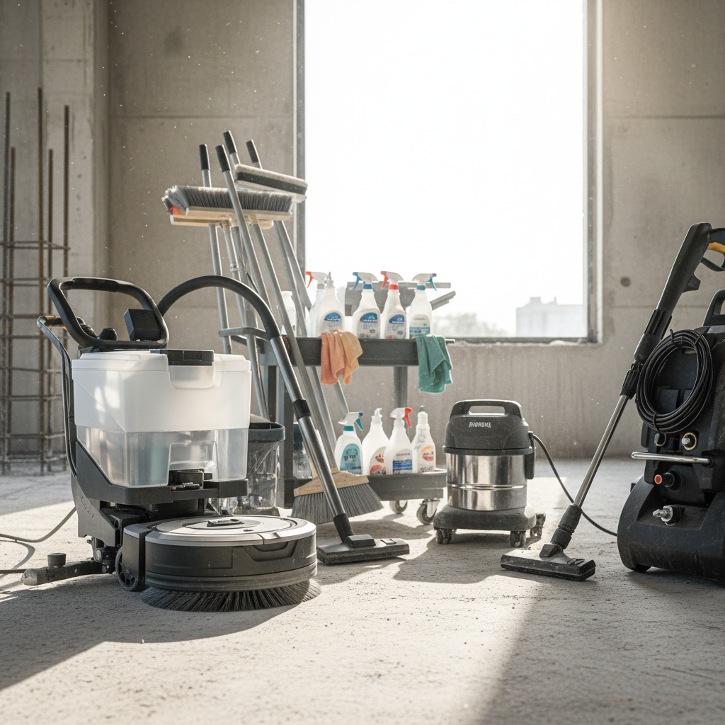 Valymo priemonės ir įranga statybvietėje