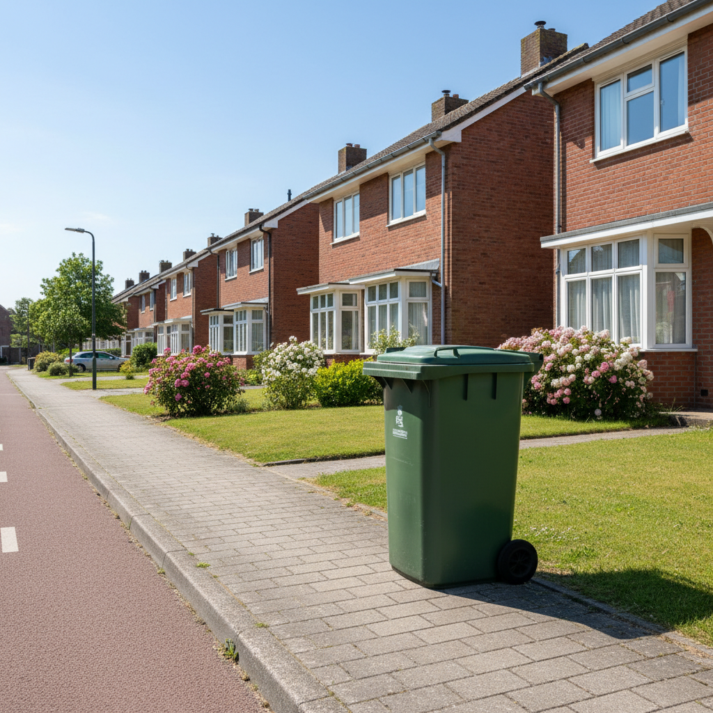 Atliekų konteineris prie gyvenamųjų namų