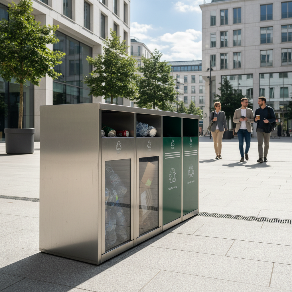 Ekologiškas atliekų tvarkymas miesto aplinkoje su rūšiavimo konteineriais