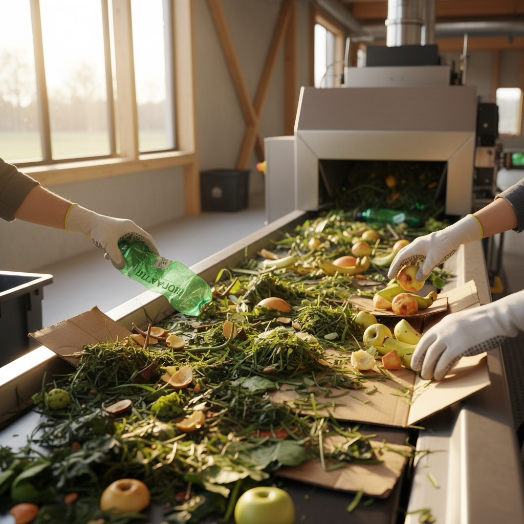 Žalios biologiškai skaidžios atliekos rūšiavimo metu