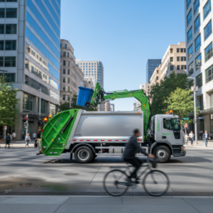 Greitas šiukšlių išvežimas miesto gatvėje greitu grafiku
